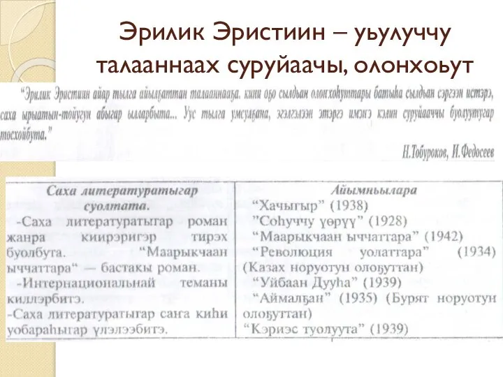 Эрилик Эристиин – уьулуччу талааннаах суруйаачы, олонхоьут