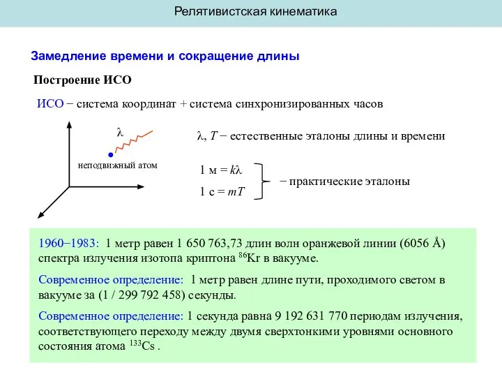 Замедление времени и сокращение длины Построение ИСО ИСО − система координат