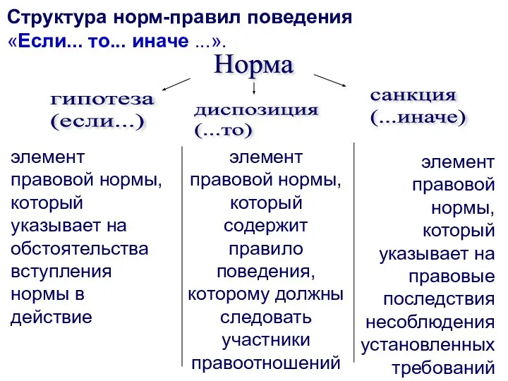 Структура норм-правил поведения «Если... то... иначе ...». Норма гипотеза (если...) диспозиция