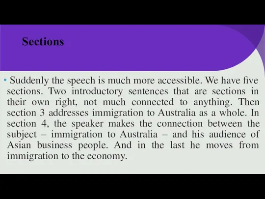 Sections Suddenly the speech is much more accessible. We have ﬁve