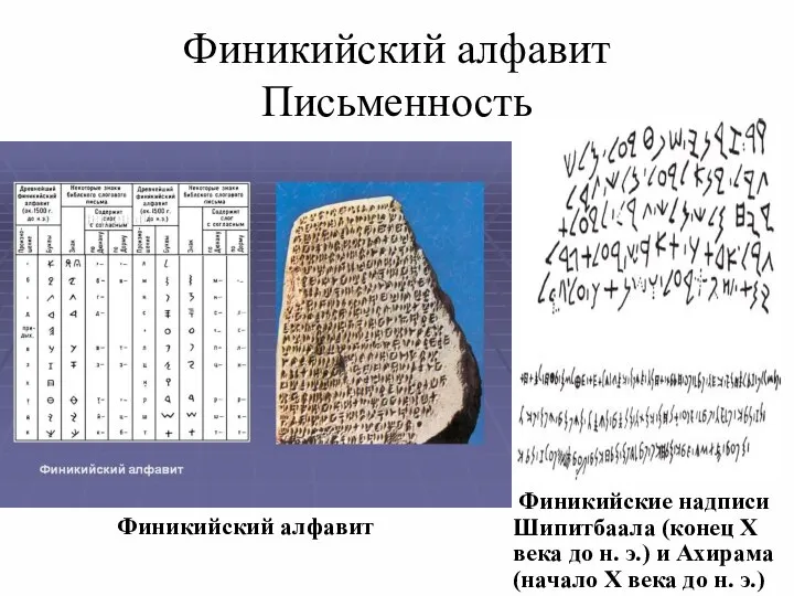 Финикийский алфавит Письменность Финикийский алфавит Финикийские надписи Шипитбаала (конец X века