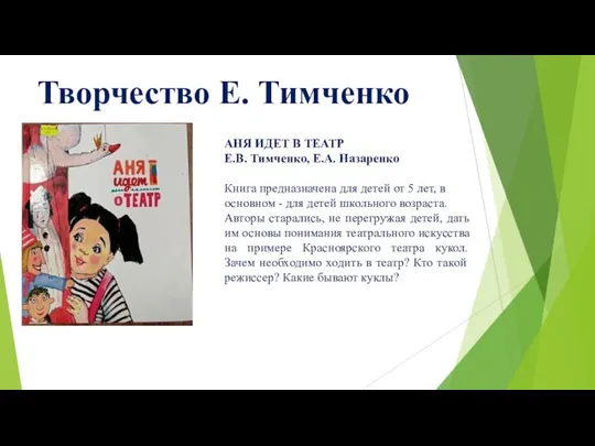 Творчество Е. Тимченко АНЯ ИДЕТ В ТЕАТР Е.В. Тимченко, Е.А. Назаренко