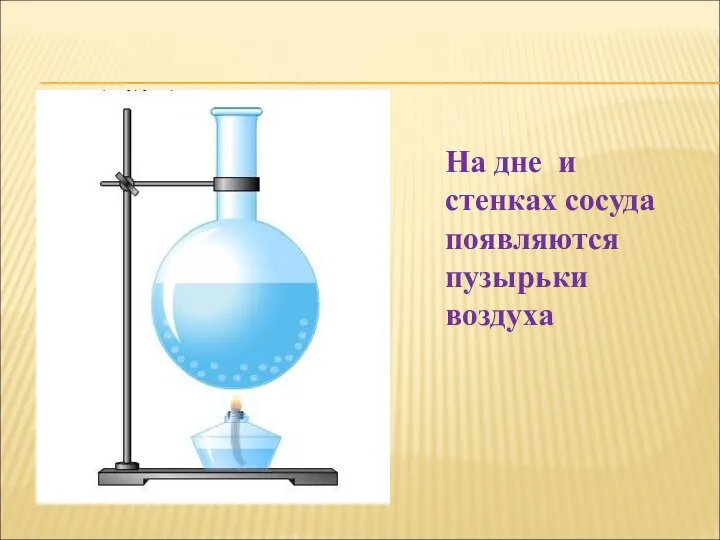 На дне и стенках сосуда появляются пузырьки воздуха