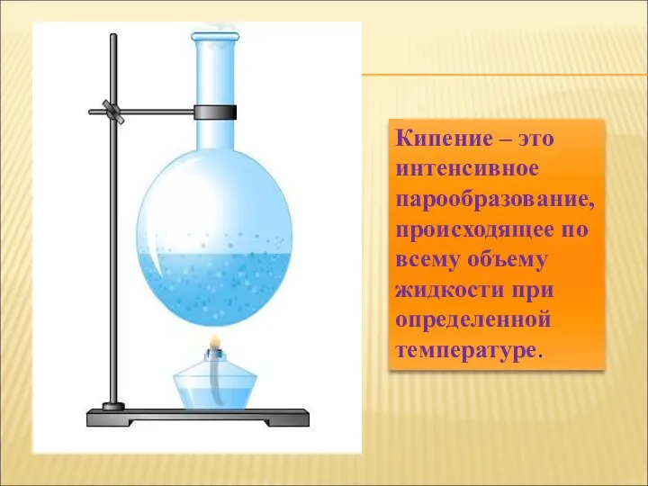 Кипение – это интенсивное парообразование, происходящее по всему объему жидкости при определенной температуре.