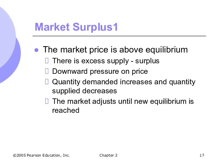 ©2005 Pearson Education, Inc. Chapter 2 Market Surplus1 The market price