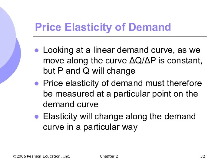 ©2005 Pearson Education, Inc. Chapter 2 Price Elasticity of Demand Looking