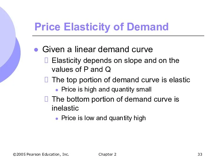 ©2005 Pearson Education, Inc. Chapter 2 Price Elasticity of Demand Given