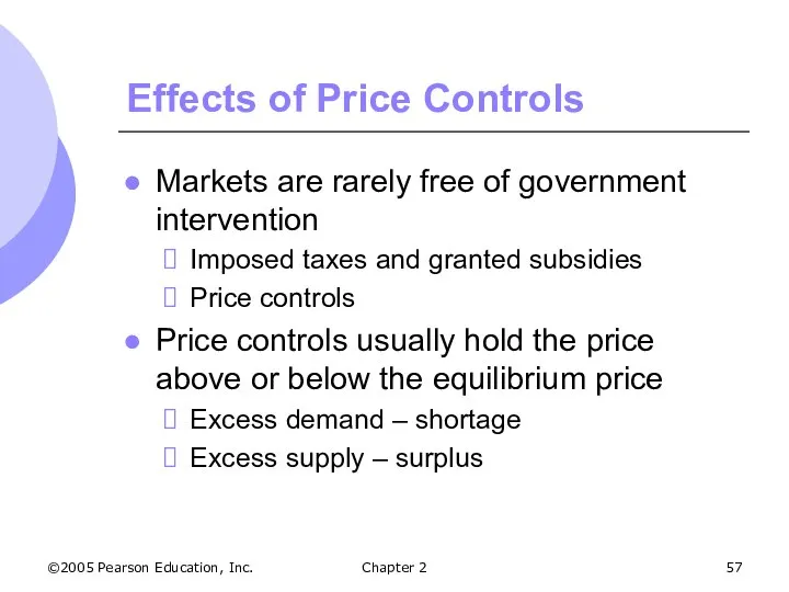 ©2005 Pearson Education, Inc. Chapter 2 Effects of Price Controls Markets