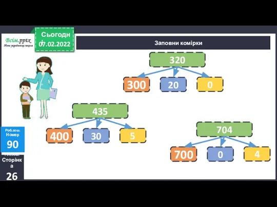 Заповни комірки Роб.зош. Сторінка 26 Роб.зош. Номер 90 : ∙ +