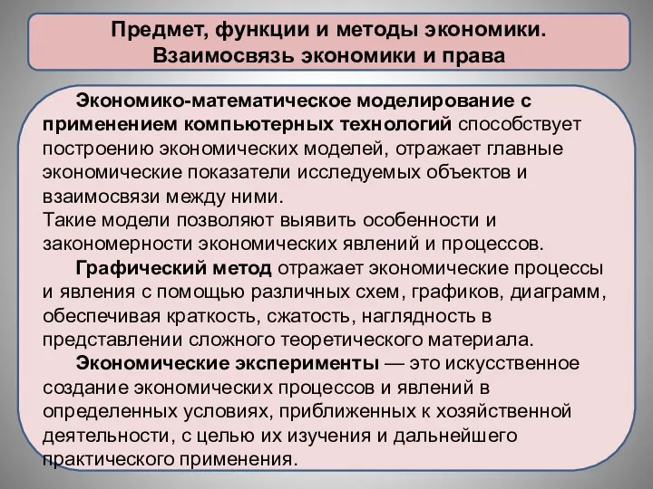 Предмет, функции и методы экономики. Взаимосвязь экономики и права Экономико-математическое моделирование