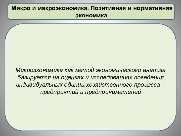 Микро и макроэкономика. Позитивная и нормативная экономика Микроэкономика как метод экономического