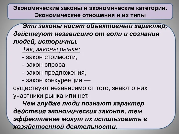 Экономические законы и экономические категории. Экономические отношения и их типы Эти