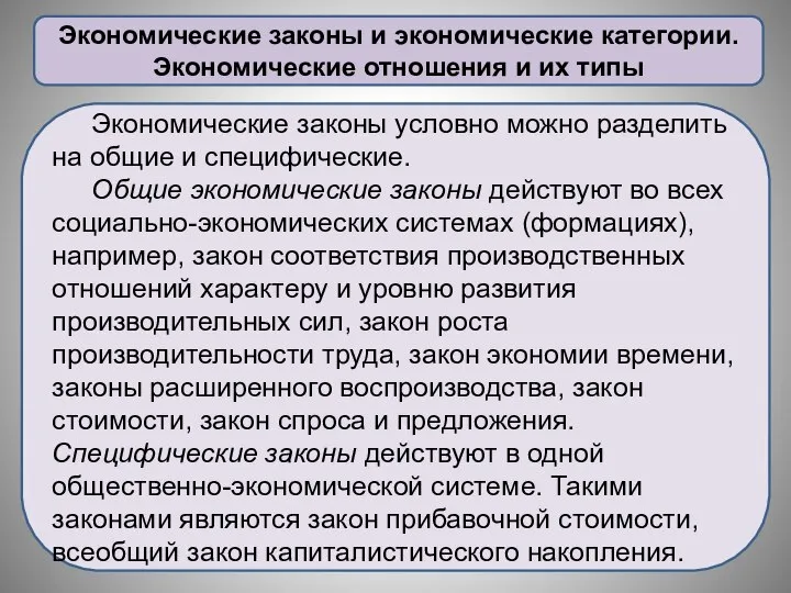 Экономические законы и экономические категории. Экономические отношения и их типы Экономические