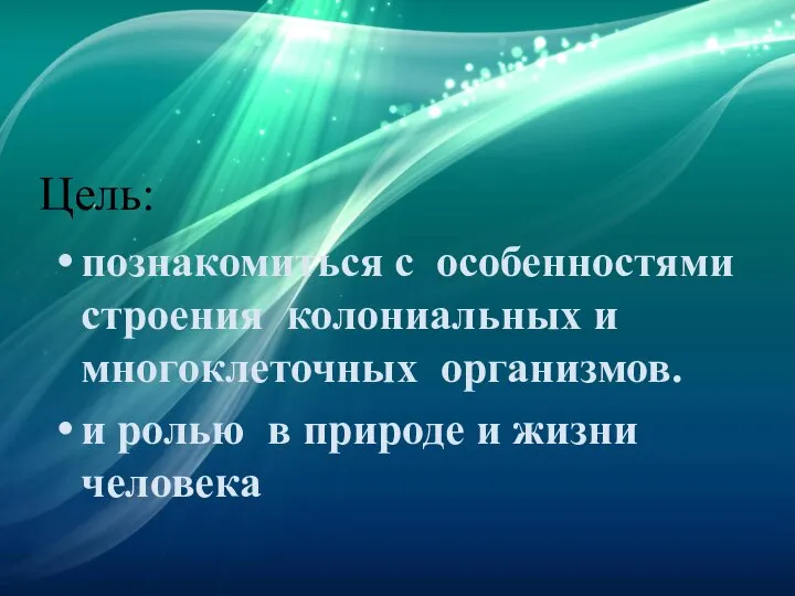 Цель: познакомиться с особенностями строения колониальных и многоклеточных организмов. и ролью в природе и жизни человека