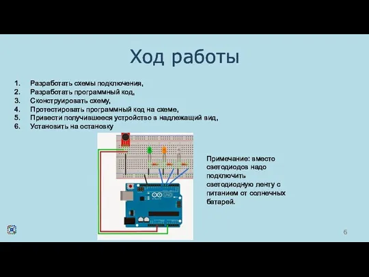 Ход работы Разработать схемы подключения, Разработать программный код, Сконструировать схему, Протестировать