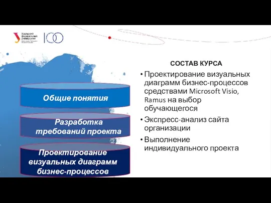 Общие понятия Разработка требований проекта Проектирование визуальных диаграмм бизнес-процессов СОСТАВ КУРСА