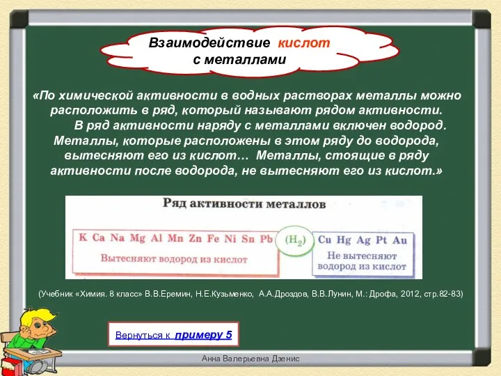 Анна Валерьевна Дзенис «По химической активности в водных растворах металлы можно