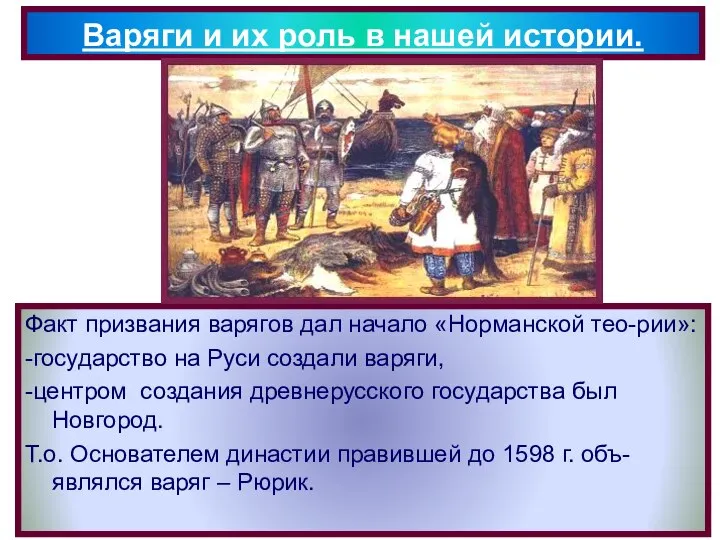 Факт призвания варягов дал начало «Норманской тео-рии»: -государство на Руси создали