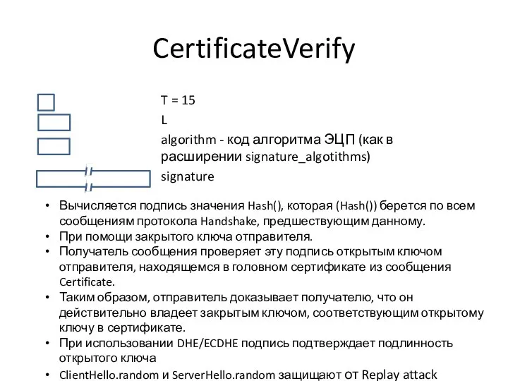 CertificateVerify T = 15 L algorithm - код алгоритма ЭЦП (как