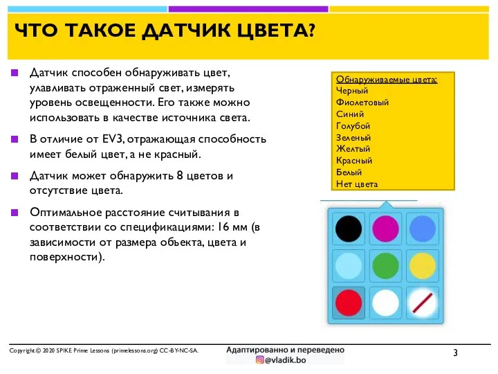 ЧТО ТАКОЕ ДАТЧИК ЦВЕТА? Copyright © 2020 SPIKE Prime Lessons (primelessons.org)