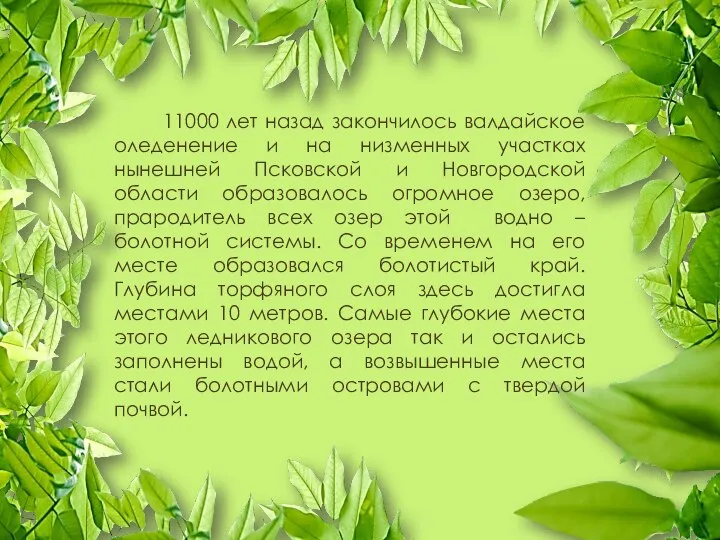 11000 лет назад закончилось валдайское оледенение и на низменных участках нынешней