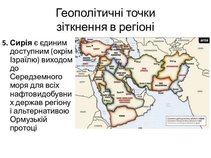 Геополітичні точки зіткнення в регіоні 5. Сирія є єдиним доступним (окрім