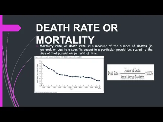 DEATH RATE OR MORTALITY  Mortality rate, or death rate, is