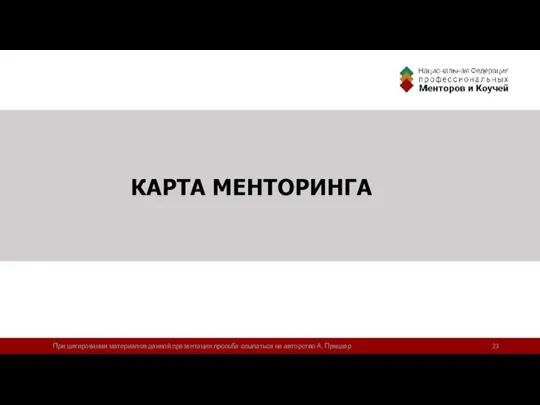 КАРТА МЕНТОРИНГА При цитировании материалов данной презентации просьба ссылаться на авторство А. Прицкер