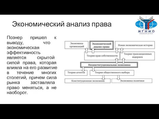 Экономический анализ права Познер пришел к выводу, что экономическая эффективность является