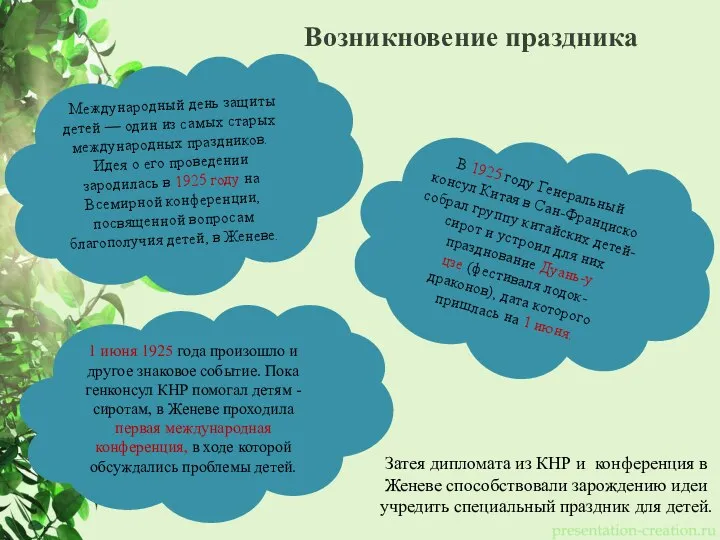 Возникновение праздника Международный день защиты детей — один из самых старых