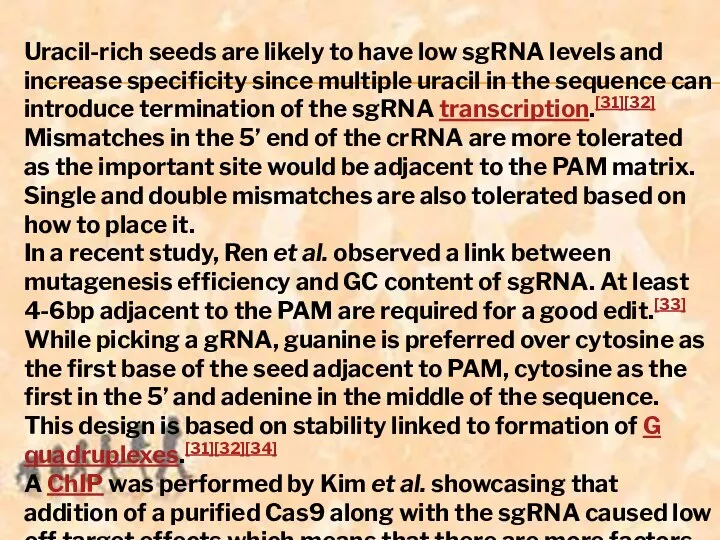 Uracil-rich seeds are likely to have low sgRNA levels and increase