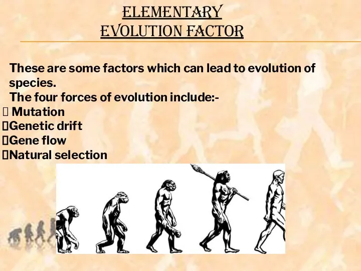 ELEMENTARY EVOLUTION FACTOR These are some factors which can lead to