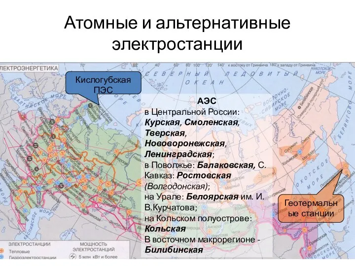 Атомные и альтернативные электростанции АЭС в Центральной России: Курская, Смоленская, Тверская,