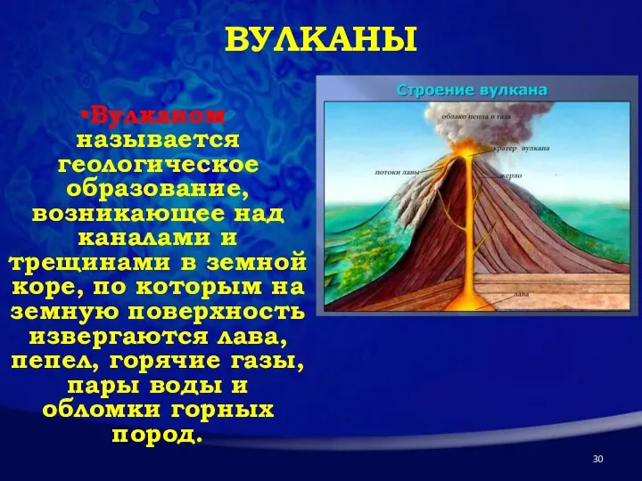 ВУЛКАНЫ Вулканом называется геологическое образование, возникающее над каналами и трещинами в