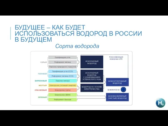 БУДУЩЕЕ – КАК БУДЕТ ИСПОЛЬЗОВАТЬСЯ ВОДОРОД В РОССИИ В БУДУЩЕМ Сорта водорода по цветам