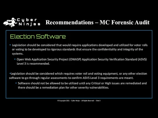 Recommendations – MC Forensic Audit Election Software Legislation should be considered