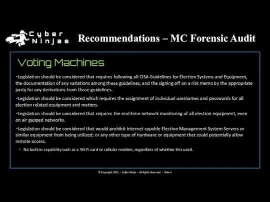 Recommendations – MC Forensic Audit Voting Machines Legislation should be considered