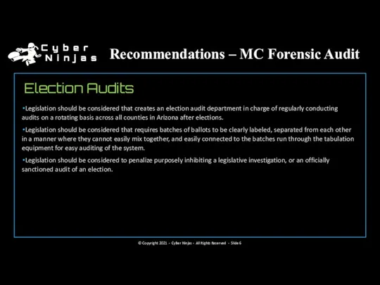 Recommendations – MC Forensic Audit Election Audits Legislation should be considered