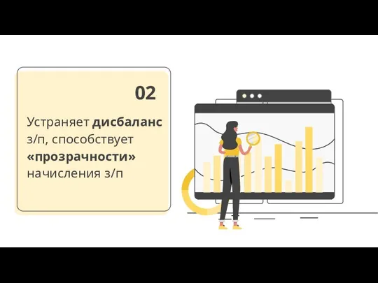 Устраняет дисбаланс з/п, способствует «прозрачности» начисления з/п 02