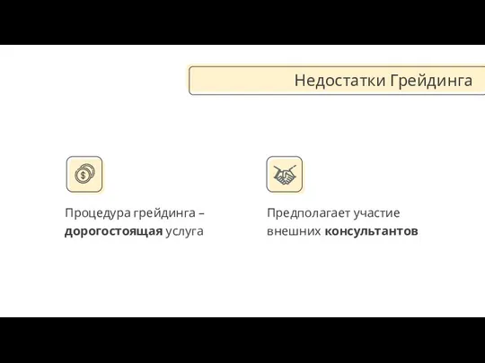 Процедура грейдинга – дорогостоящая услуга Недостатки Грейдинга Предполагает участие внешних консультантов