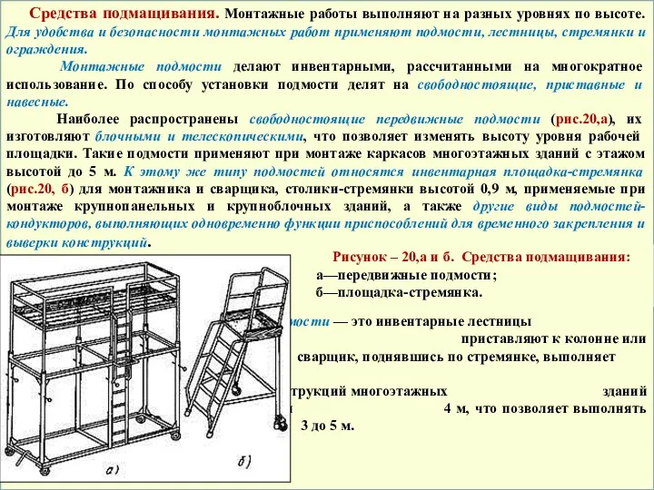 Средства подмащивания. Монтажные работы выполняют на разных уровнях по высоте. Для