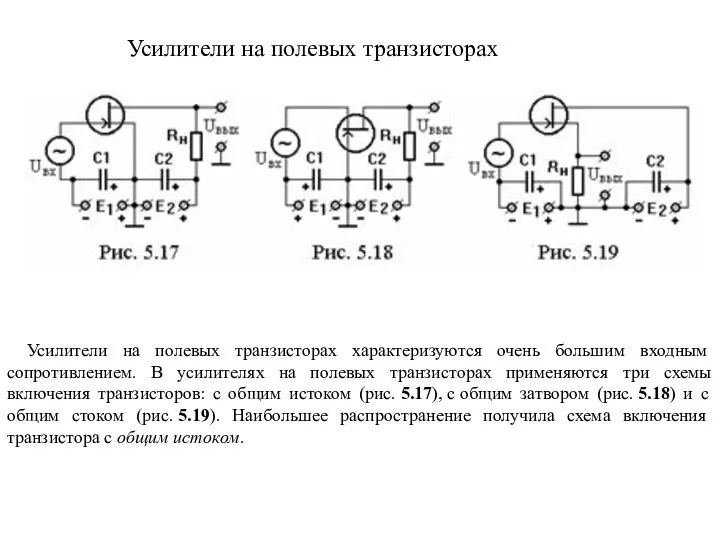 Усилители на полевых транзисторах Усилители на полевых транзисторах характеризуются очень большим