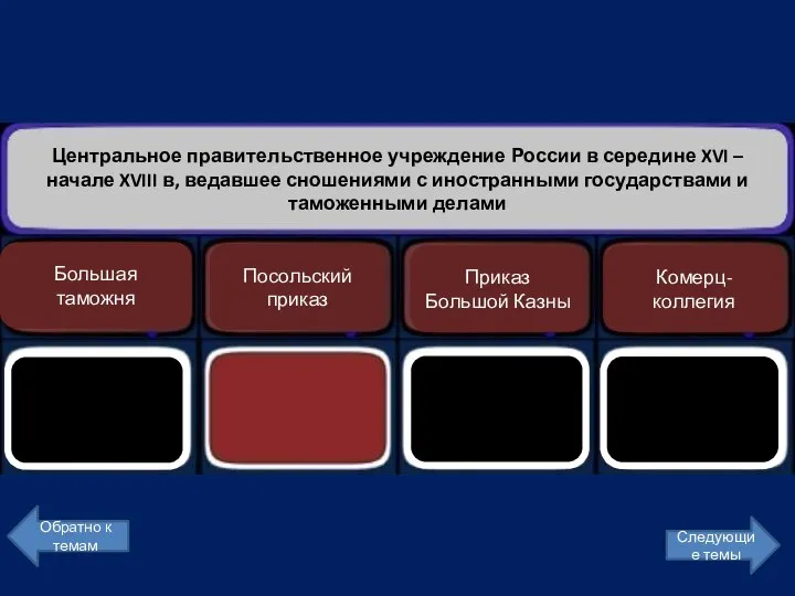 Центральное правительственное учреждение России в середине XVI – начале XVIII в,