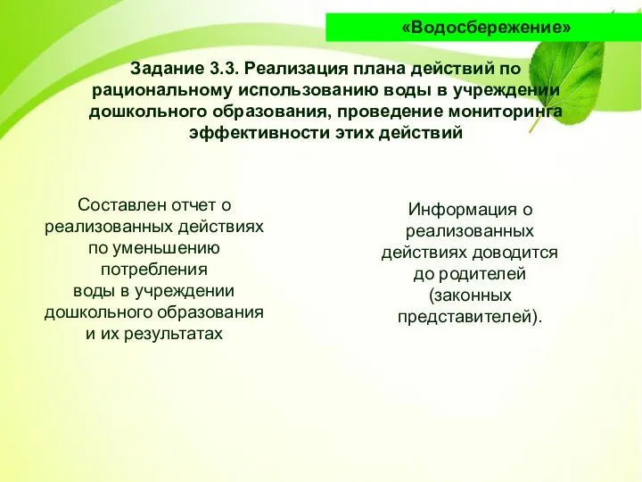 Задание 3.3. Реализация плана действий по рациональному использованию воды в учреждении