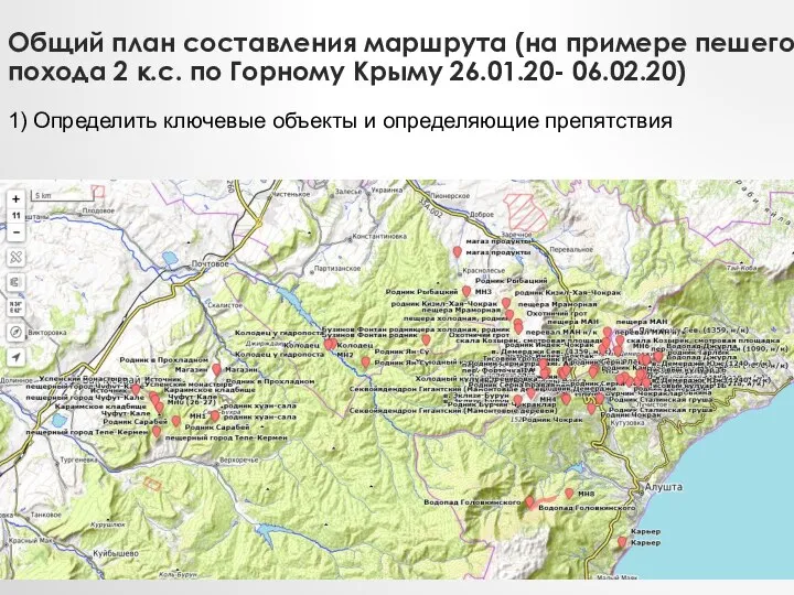 Общий план составления маршрута (на примере пешего похода 2 к.с. по