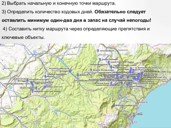 2) Выбрать начальную и конечную точки маршрута. 3) Определить количество ходовых