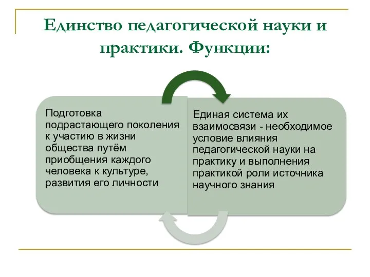 Единство педагогической науки и практики. Функции: