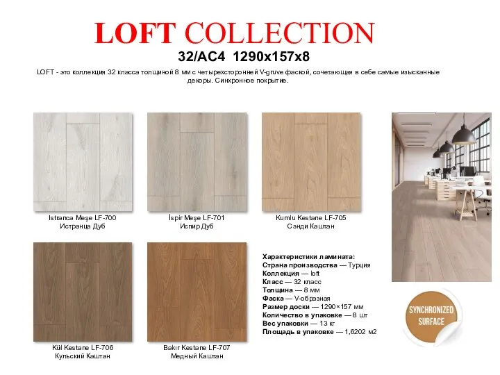 LOFT COLLECTION 32/AC4 1290x157x8 LOFT - это коллекция 32 класса толщиной