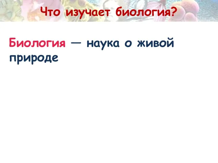 Что изучает биология? Биология — наука о живой природе