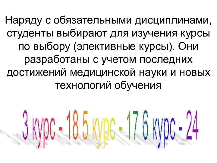 Наряду с обязательными дисциплинами, студенты выбирают для изучения курсы по выбору